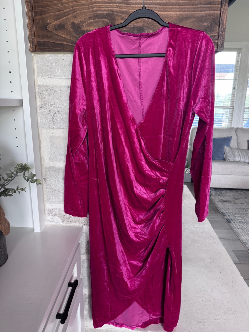 SHEIN Fuchsia Velvet Drape Wrap Dress